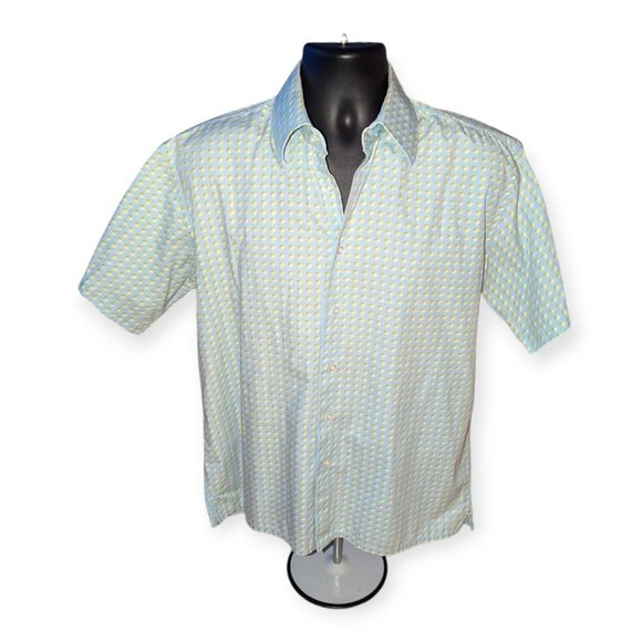 Modern Images Silk Men's Medium Blue Tropical Print Button Up Cotton Leisure - Picture 2 of 5